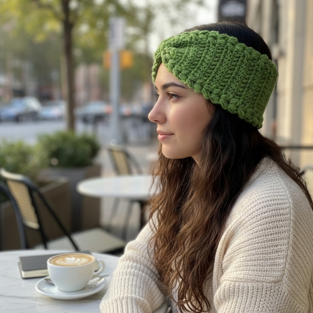 Handmade Crochet Green Ear Warmers Head Band Twist Handmade 100% Acrylic